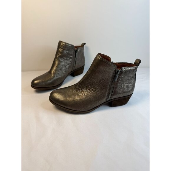 Lucky Brand Basel Ankle Booties Womens Size 8.5W Metallic Pewter Block Heel - Picture 1 of 12